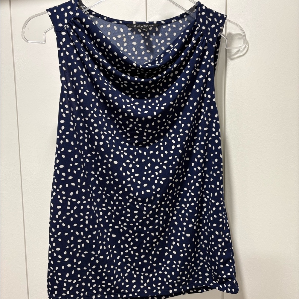 41 Hawthorn Navy and White Polka Dot Blouse size XSP